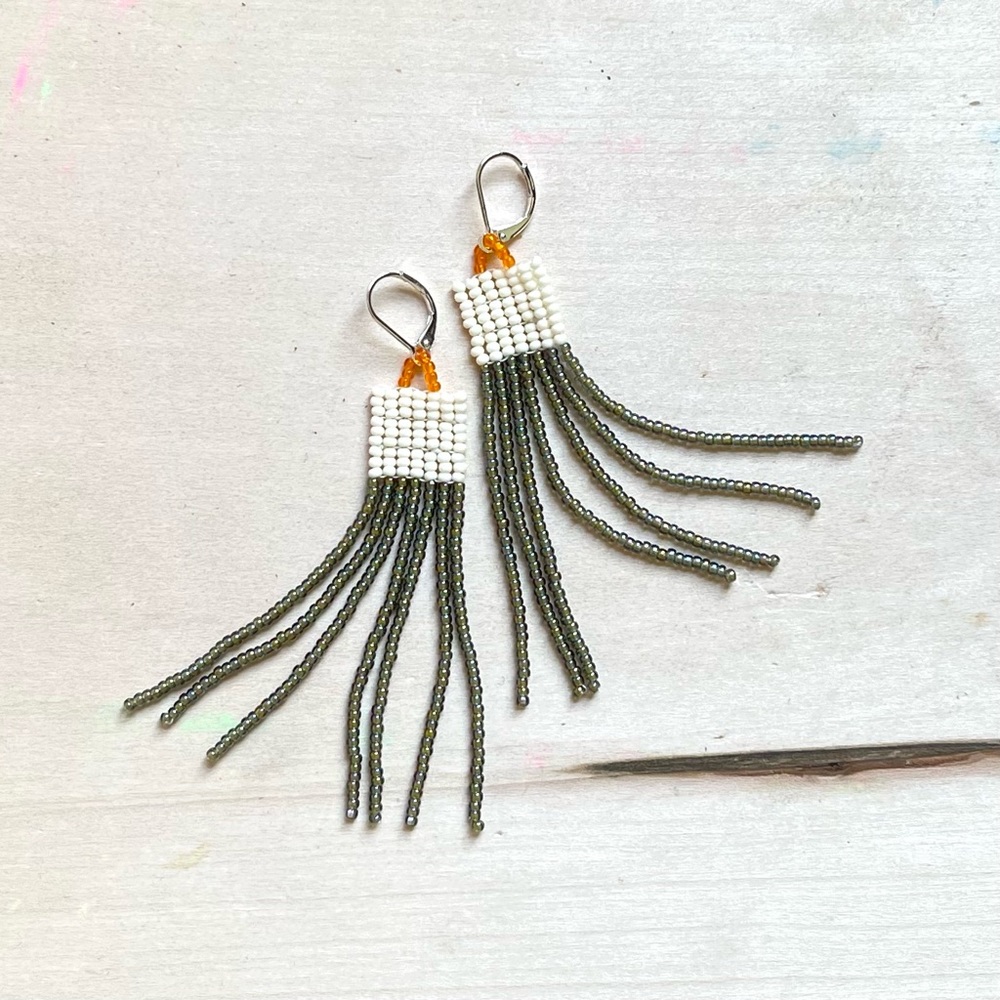 HANDMADE GLASS EARRINGS | Mini Beacon One of a Kind Handwoven Earrings Oil Slick - Picture 5 of 5